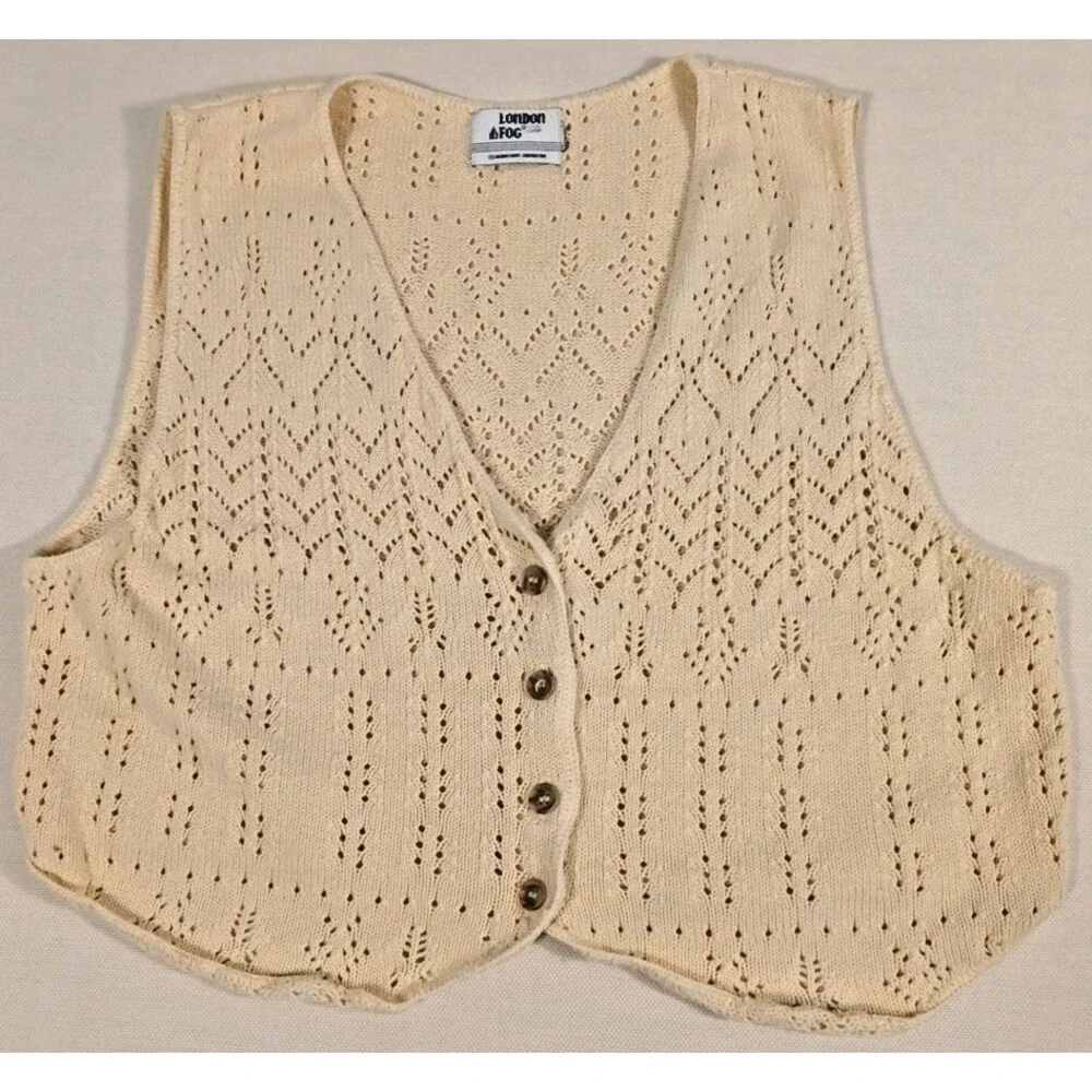 Vintage London Fog Knit Sweater Vest Button Up Size small Vintage